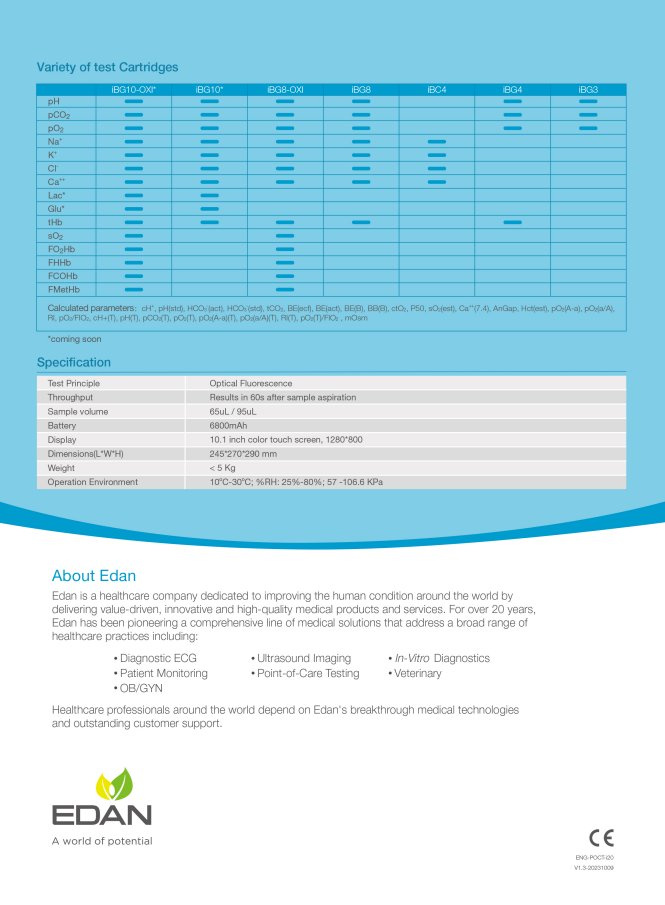 Analyseur de Gas du Sang EDAN i20