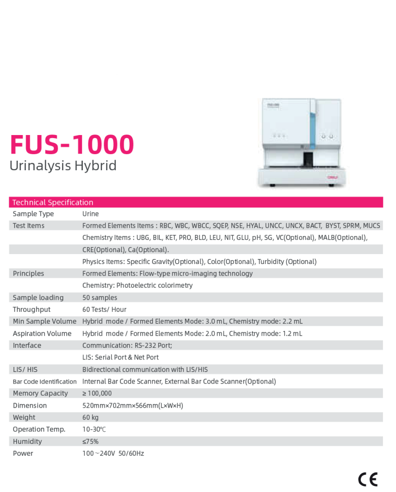 Analyseur d'Urine DIRUI FUS-1000 avec IA et Microscope à lumière polarisée