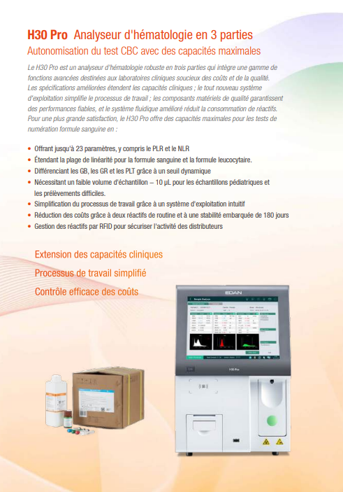 Analyseur d'Hématologie en 3 Parties . EDAN H30 PRO