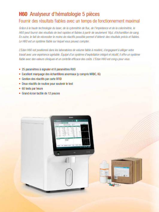 Analyseur d'Hématologie en 5 Parties . EDAN H60